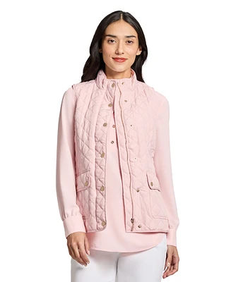 Jones New York Women's Quilted Patch Pocket Vest with Snaps Zipper