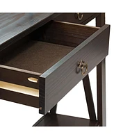 Console Table for Entryway with Drawers - 31" H Solid Pine Sofa Table with Shelf for Living Room - Dark Brown