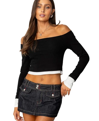 Edikted Womens Jovi Layered Off Shoulder Top