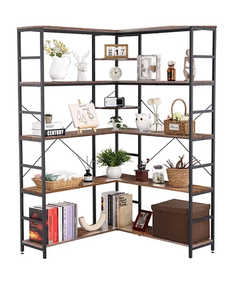 gaomon 5-Tiers Corner Bookshelf with Metal Frame