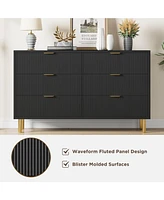gaomon 6 Drawer Dresser for Bedroom, 56” Wide Wood Dresser Organizer with Metal Legs, Modern Chest of Drawers for Bedroom, Hallway