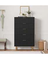 gaomon 5 Drawer Dresser for Bedroom, 48” Tall Dresser Organizer with Metal Legs, Modern Wood Chest of Drawers for Bedroom, Hallway, Home Office