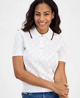 Tommy Hilfiger Women's Cotton Pointelle Diamond Sweater