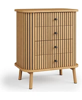 gaomon 4 Drawer Dressers, Chest of Drawers for Bedroom, Nightstand, Spacious Storage Boho Wicker Dresser with Matte Black Handles and Wood Legs for Li