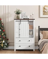 gaomon 5 Drawer Dresser, Farmhouse Wooden Chest of Drawers with Sliding Barn Door, Adjustable Shelf, Tall Antique Dresser, Storge Cabinet for Bedroom
