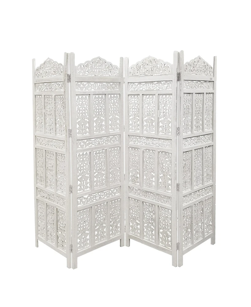 Slickblue Aesthetically Carved 4-Panel Wooden Partition Screen Room Divider for Elegant and Functional Decor