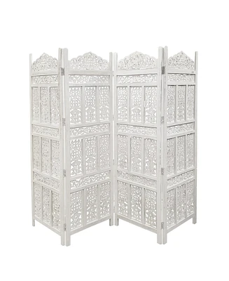 Slickblue Aesthetically Carved 4-Panel Wooden Partition Screen Room Divider for Elegant and Functional Decor