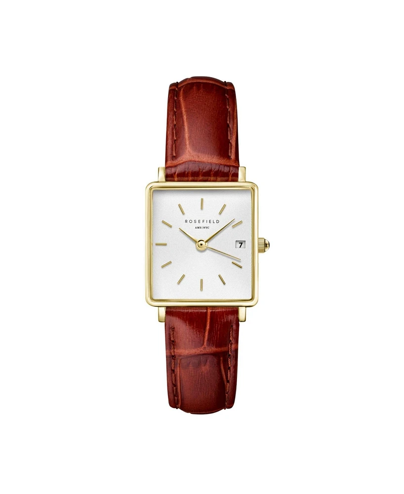 Rosefield Boxy Xs Women's Medium Brown Leather Watch 24mm