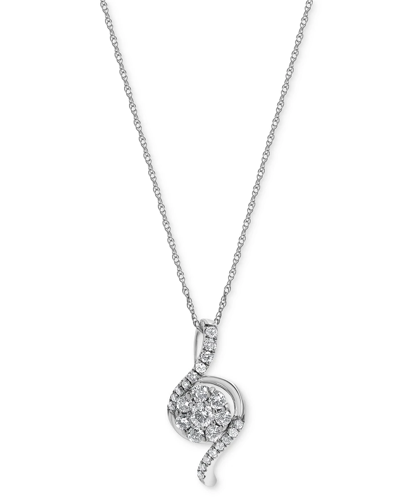 Diamond Curving 18" Pendant Necklace (1/3 ct. t.w.) in 10k White Gold