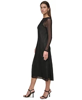 Dkny Women's Illusion Long-Sleeve Crushed Charmeuse Slip Dress
