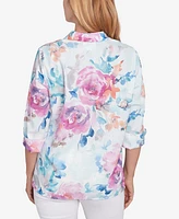 Alfred Dunner Women's Classic Floral Watercolor Button Down Top