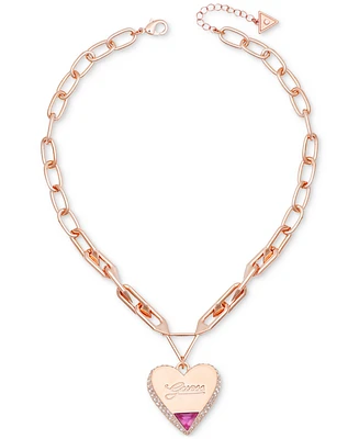 Guess Rose Gold-Tone Stationary Heart Pendant Necklace, 16" + 2" extender