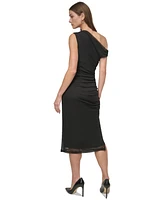 Dkny Women's Asymmetric-Neck Ruched Mesh Dress