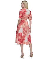 Dkny Women's Printed Cotton Puff-Sleeve Fit & Flare Dress