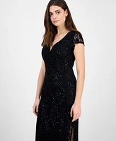 Connected Petite Sequined Lace Column Gown