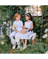 Hope & Henry Heirloom Girls' Organic Sleeveless Special Occasion Seersucker Party Dress with Cross Back