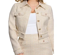 Guess Women's Daphnee Cropped Long-Sleeve Tweed Jacket