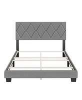 Boyd Sleep Rhombus Upholstered Platform Bed with Headboard, Mattress Foundation Strong 4 Wood Slat Supports