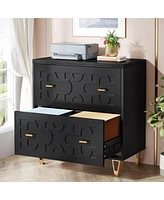 Tribesigns 2-Drawer Lateral File Cabinet, Modern White Filing Cabinet for Legal/Letter/A4 Size, Large Storage Printer Stand Home Of