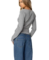 Edikted Womens Paden Ribbed Knit Wrap Top