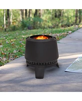 Sunnydaze Decor Arrow Motif 21" H Heavy-Duty Steel Smokeless Fire Pit - Includes Protective Pvc Cover and Poker - Black