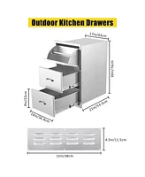 gaomon Outdoor Kitchen Drawer with Paper Towel Holder, Stainless Steel Flush Mount Triple Bbq Drawers, 17W x 21D x 30H Inches Built-In Access Drawer w