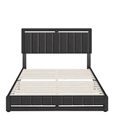 Boyd Sleep Siri Upholstered Platform Bed with Headboard, Mattress Foundation with Strong 14 Wood Slat Supports