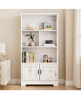 gaomon White Bookcase with Doors Modern Bookshelf with Led Lights