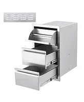 gaomon Outdoor Kitchen Drawers 18W x 23H x 23D, Flush Mount Double Bbq Access Drawers with Stainless Steel Handle & Venting Panel, Bbq Island Drawers