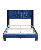 Vail Velvet Upholstered Platform Bed Frame with Adjustable Headboard - Boyd Sleep