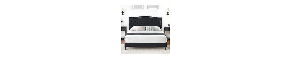 gaomon Full Bed Frame with Adjustable Headboard,Full Size Bed Frame with Wooden Slats Support, No Box Spring Needed