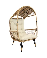 Sunnydaze Decor Shaded Comfort Wicker Outdoor Egg Chair - Polyester Cushion and Steel Frame- 250-Pound Weight Capacity