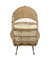 Sunnydaze Decor Shaded Comfort Wicker Outdoor Egg Chair - Polyester Cushion and Steel Frame- 250-Pound Weight Capacity