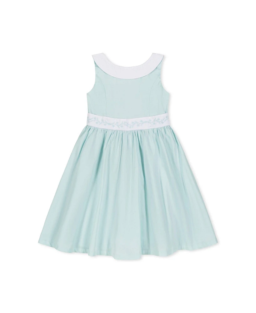 Hope & Henry Heirloom Girls' Organic Round Collar Sateen Party Dress with Embroidered Sash