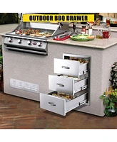 gaomon Outdoor Kitchen Drawers 14W x 21H x 23D, Flush Mount Double Bbq Access Drawers with Stainless Steel Handle & Venting Panel, Bbq Island Drawers