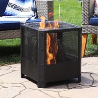 Sunnydaze Decor Grelha 16-Inch Steel Outdoor Fire Pit with Grill - Square Wood-Burning Fire Pit for Outside - Black Finish
