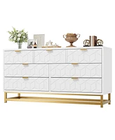 gaomon Dresser for Bedroom, 53.5” Dresser Organizer, 7 Drawer Dresser with Golden Metal Handle and Legs, Modern Chest of Drawers, Large Dresser