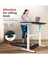 Sunny Health & Fitness Multi-Purpose Air-Drive Adjustable Standing Desk, Pneumatic Air Lifting, Electricity-Free, Scratch-Resistant Surface with up to