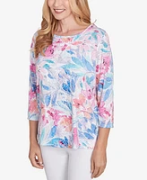 Alfred Dunner Petite Classics Floral Spray Crewneck Top