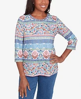 Alfred Dunner Petite Classics Knit Scroll Geometric Crewneck Top