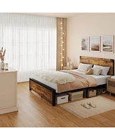 gaomon Full Size Bed Frame with Wood Headboard, Full Platform Bed Frame