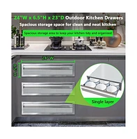 gaomon 24" W x 6.5" H x 23" D Outdoor Kitchen Drawers, Stainless Steel Outdoor Kitchen Drawers, 1-Layer Flush Mount Bbq Drawers for Bbq Island, Grill