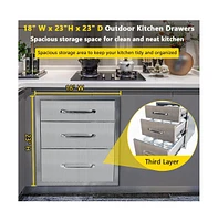 gaomon Outdoor Kitchen Drawer, 3-Layers Stainless Steel 18"x23"x23" Enclosed Built-in Flush Mount Outdoor Kitchen Access Drawer