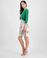 Robbie Bee Petite Knit Shrug & Floral Print Sheath Dress Set