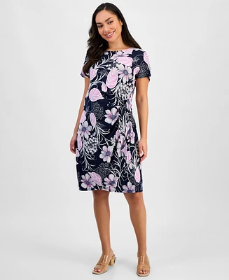 Robbie Bee Petite Printed Jersey Side-Tie Sheath Dress