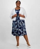 Robbie Bee Plus Pointelle Knit 3/4-Sleeve Open-Front Shrug