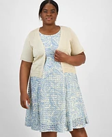 Robbie Bee Plus Pointelle Knit Shrug & Printed A-Line Dress Set