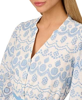 Adrianna by Papell Women's Cotton Eyelet Long-Sleeve Mini Dress