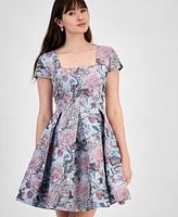 Tahari Petite Floral Jacquard Fit & Flare Dress