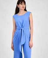 Tahari Women's Tie-Waist Cropped Wide-Leg Jumpsuit